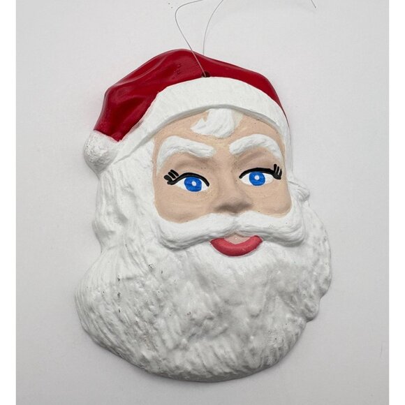 Vintage Santa Claus Face Christmas Tree Ornament Hand Painted Ceramic Blue Eyes - Picture 6 of 6